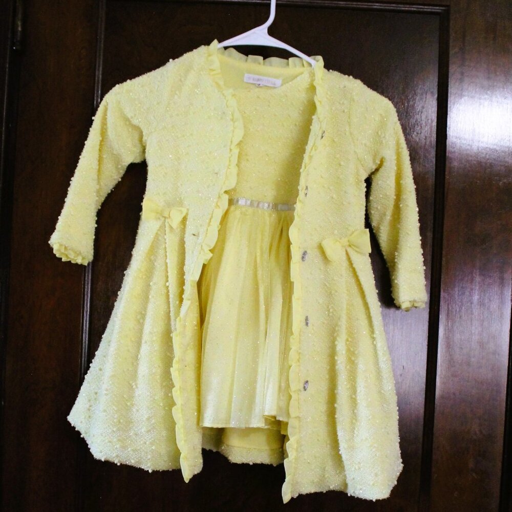 Nanette Kids Yellow Sparkly Dress and Matching Coat, 4T